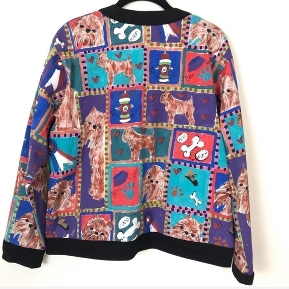 VINTAGE LRW ATLANTA Handpainted Dog Art Jacket Medium Unique Eclectic Dog Lover - Picture 5 of 8